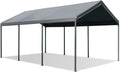 10' x 20' Heavy Duty Carport with Powder-Coated Steel Frame and 180g PE Tarp, Gray Z184159