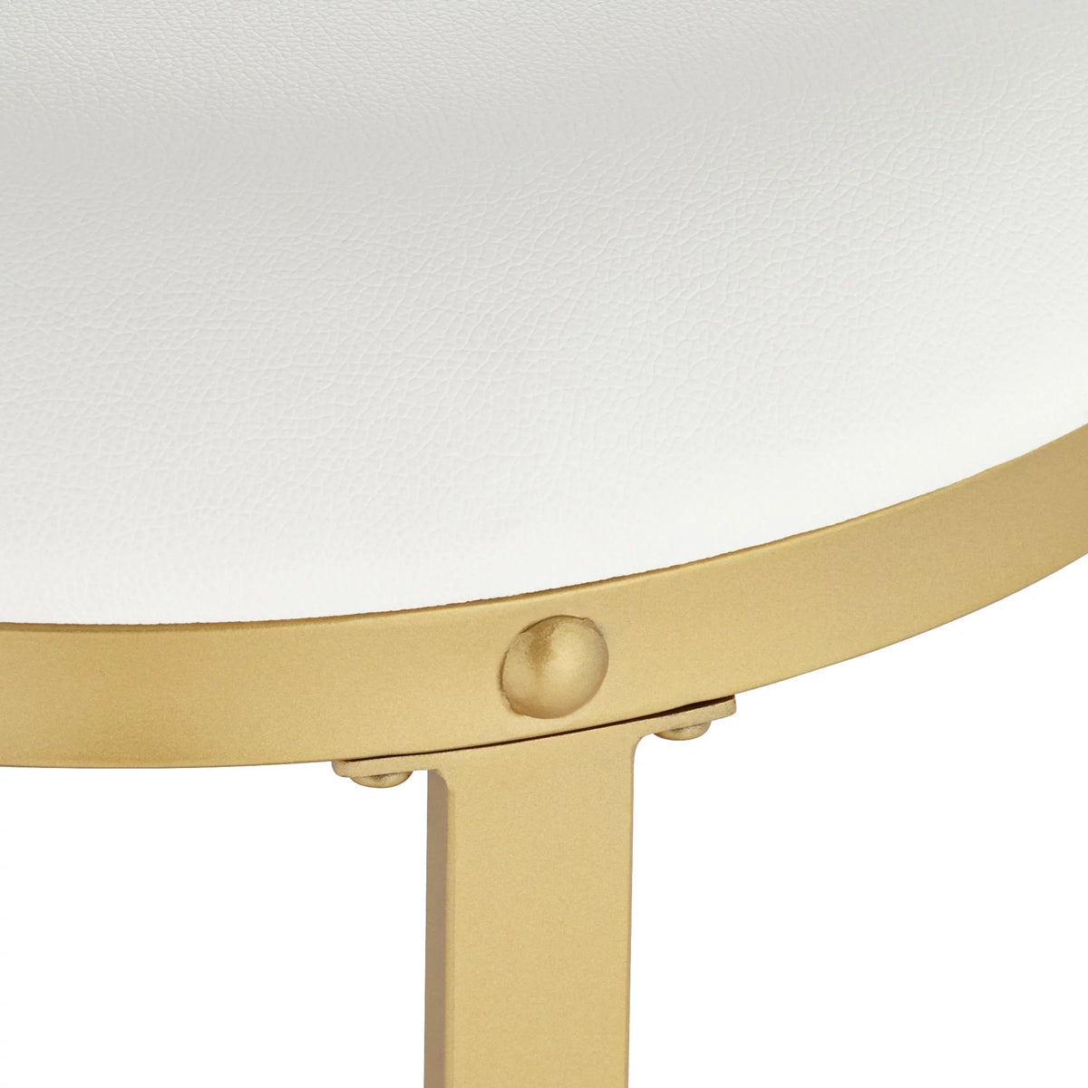 Gold Metal Bar Stool 26" High White Fabric Round Cushion with Footrest U3593
