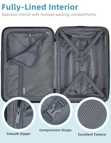 Black 20 Inch Expandable Hardside Carry On Luggage with Spinner Wheels S292