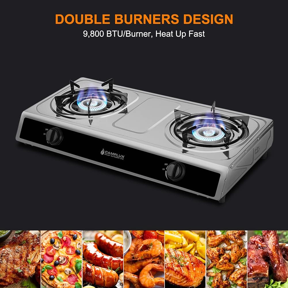 2 Burners Stainless Steel Gas Camping Stove U9609