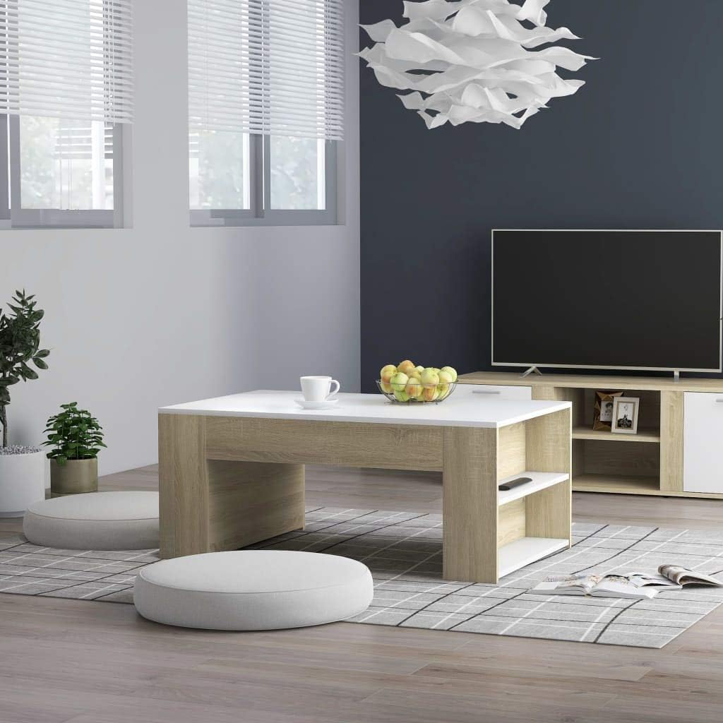White Chipboard Coffee Table Storage Cabinet Y92153