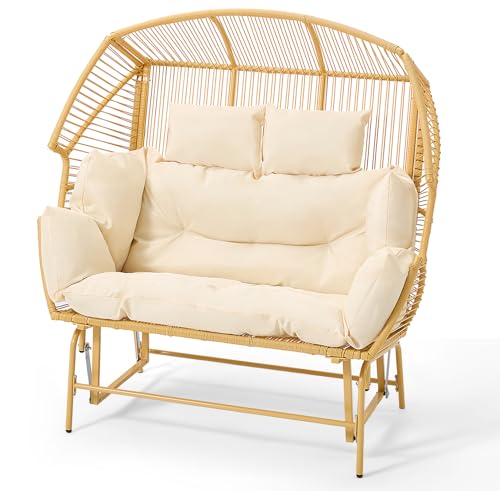 Oversized Grey Rattan Loveseat Rocking Chair with Cushions X940