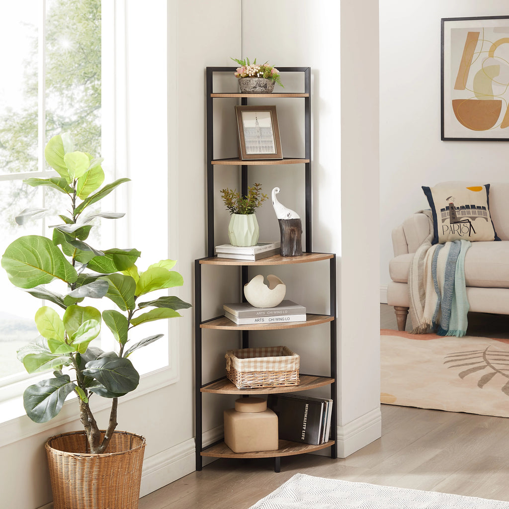 6-Tier Corner Wood Bookcase Rustic Brown X2683