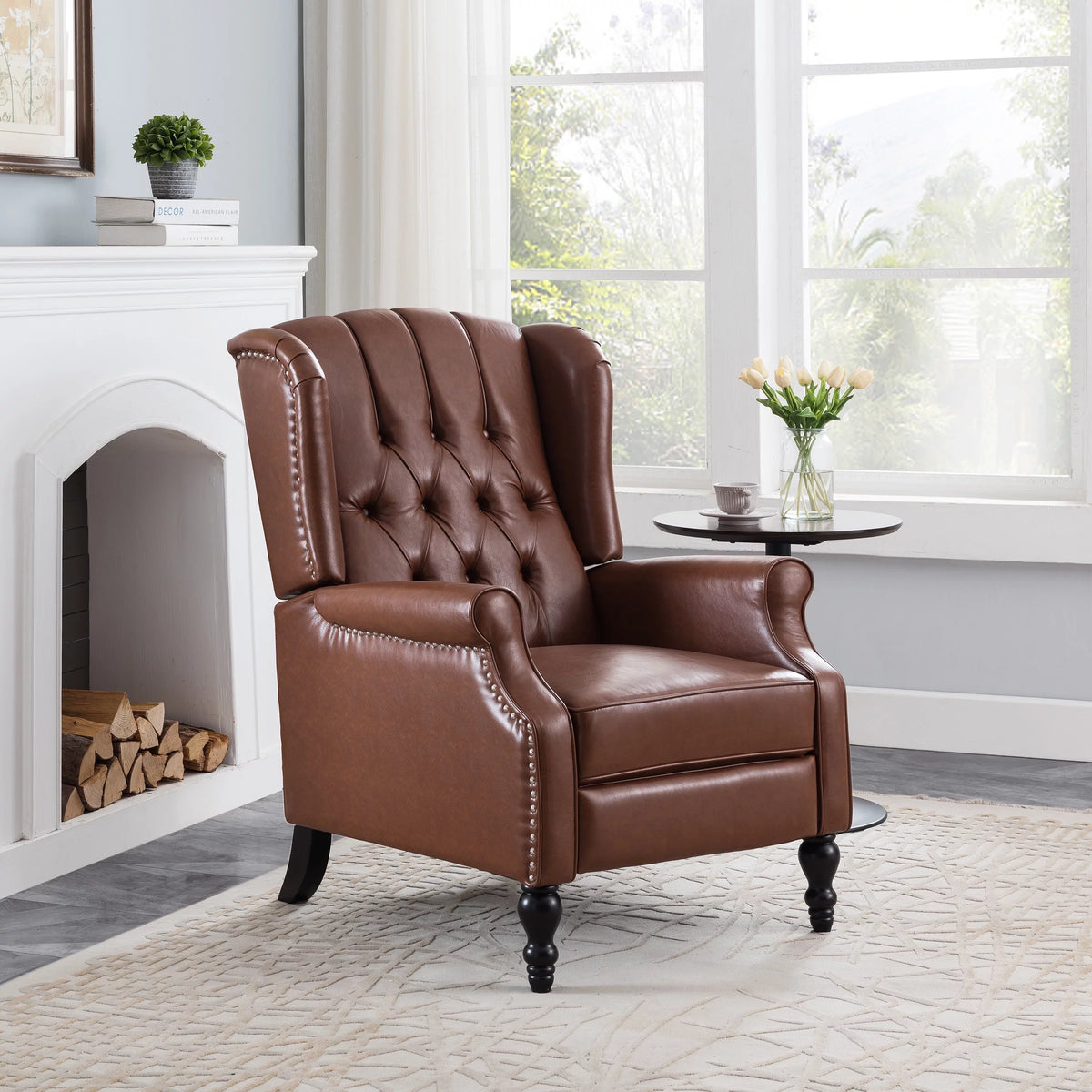 Cognac Brown and Dark Brown Faux Leather Tufted Recliner P183290