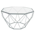 Large Modern Octagon Glass Top Coffee Table with Geometric Base, Grey J2141