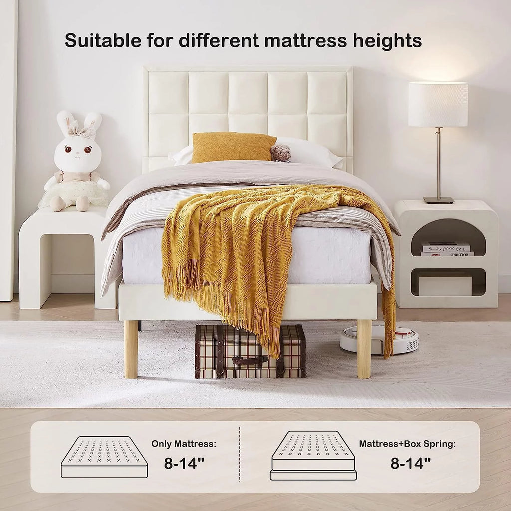 Twin Size Velvet Platform Bed Frame with Headboard U3125