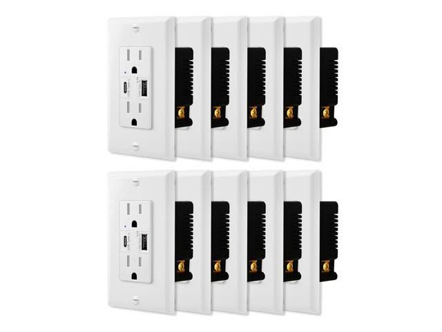 10pk Type C & Type A USB Wall Outlets 15A Tamper Resistant Receptacle Q852