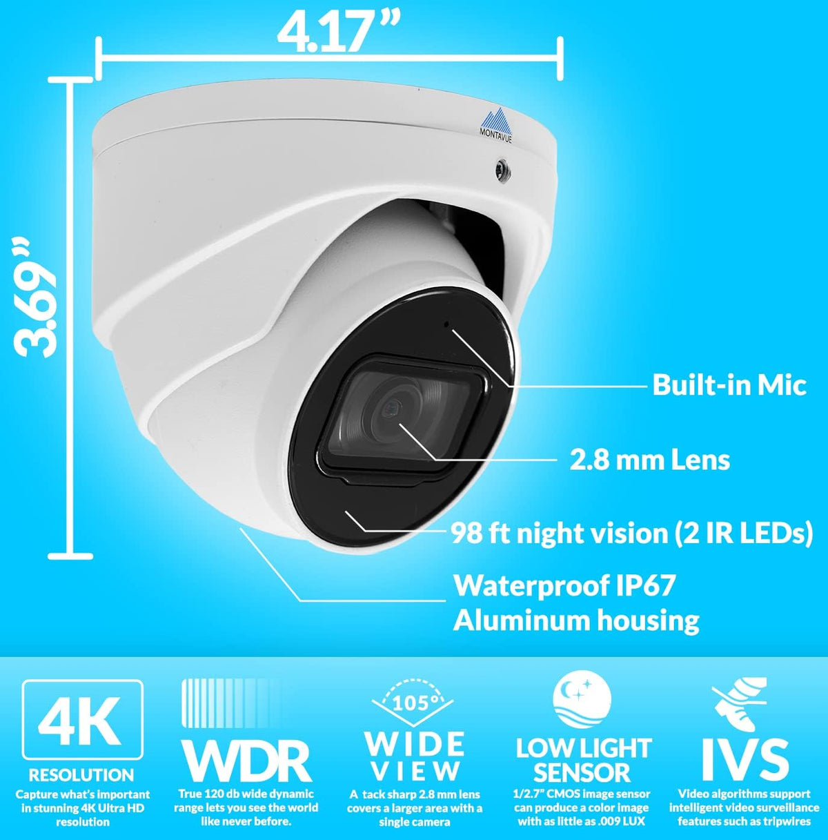 4K 8 Channel POE Security Camera System with 8 Turret Cameras and 2TB Hard Drive T8241