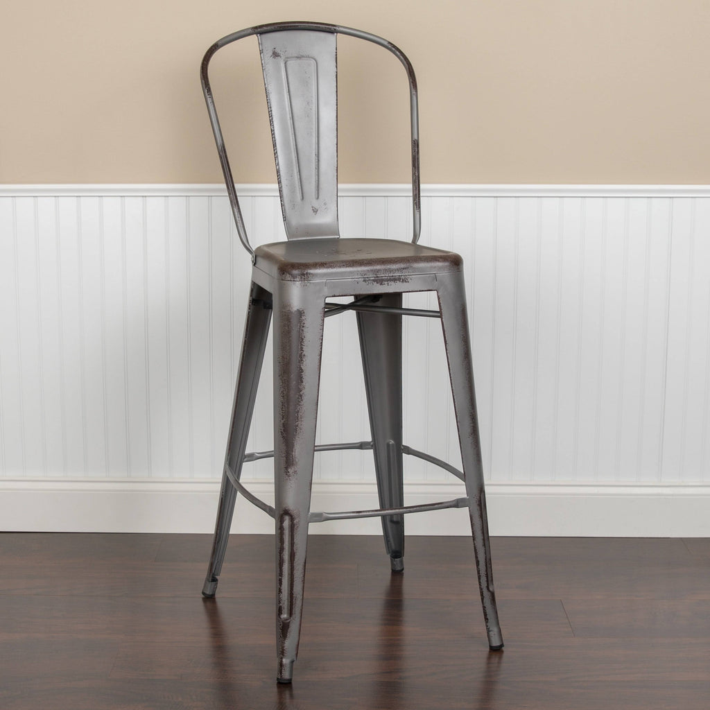 Black Distressed Metal Stool Y80097