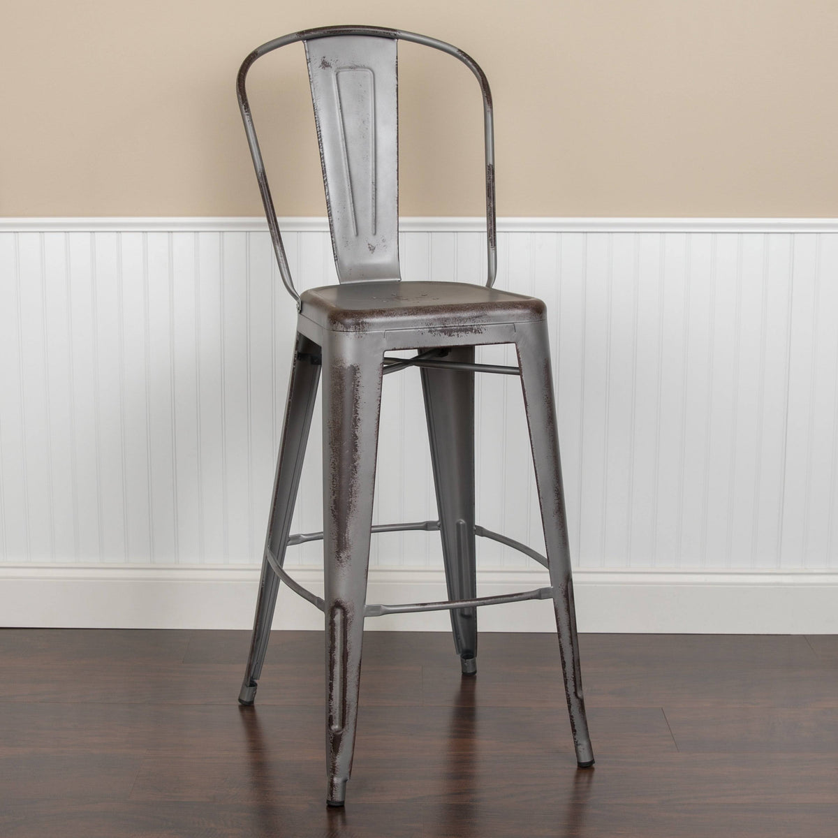 Black Distressed Metal Stool Y80097