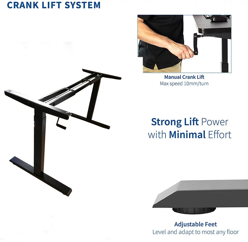 Hand Crank Stand Up Desk Height Adjustable Black L3812