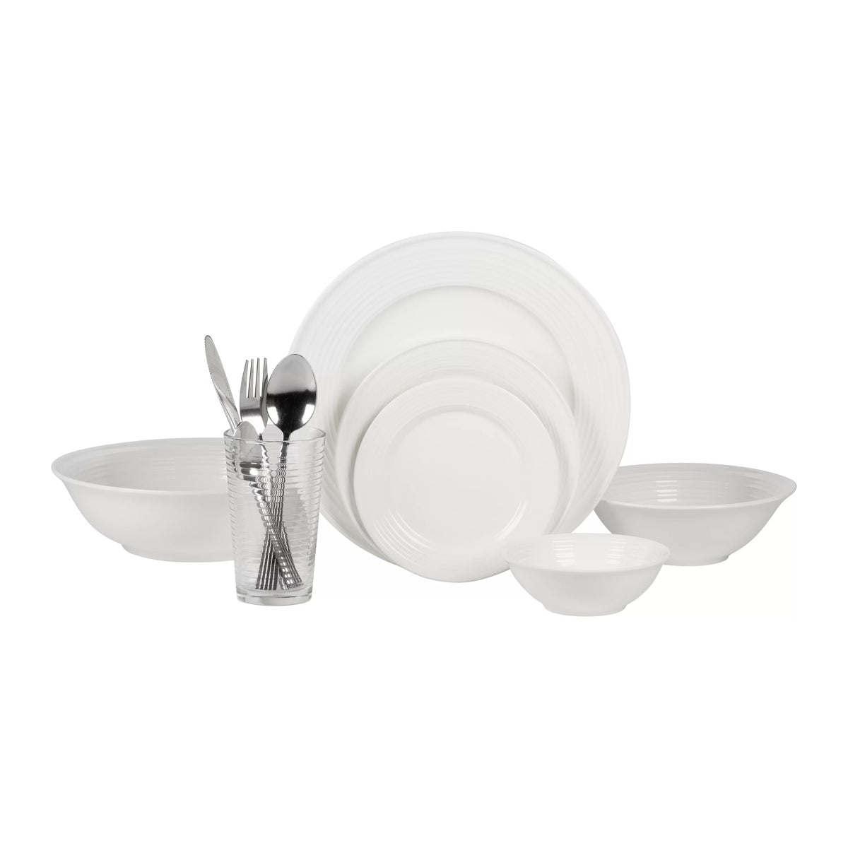 White 62-Piece Stoneware Dinnerware Set W788336