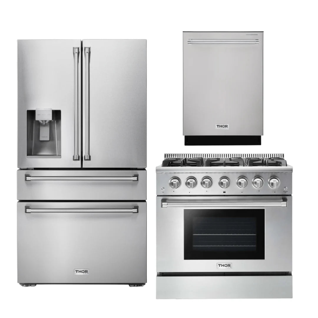 36 Propane Gas Range, Refrigerator with Water and Ice Dispenser, Dishwasher G698744