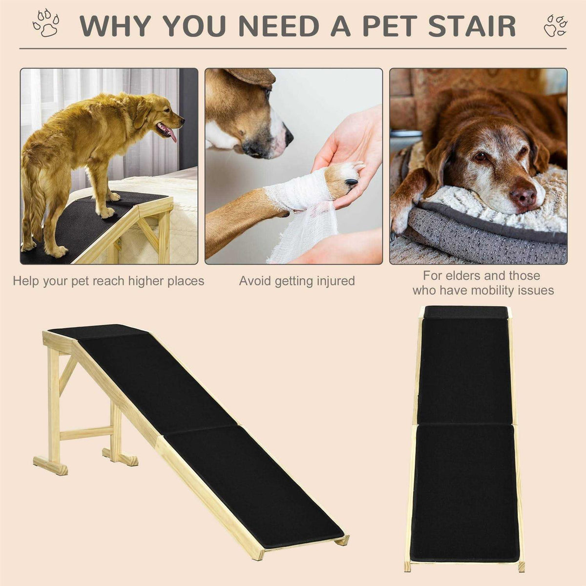 Dog Bed Ramp with Non-Slip Carpet N609