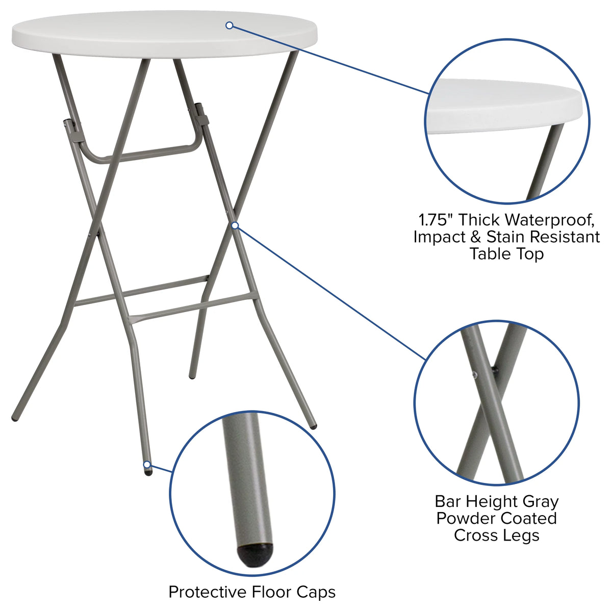 Round White Plastic Bar Height Folding Event Table Q2400