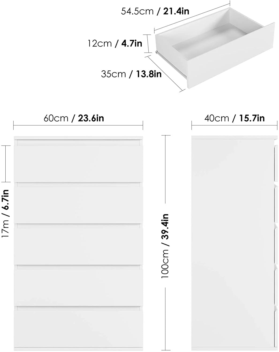 White 5 Drawer Wood Dresser G128346