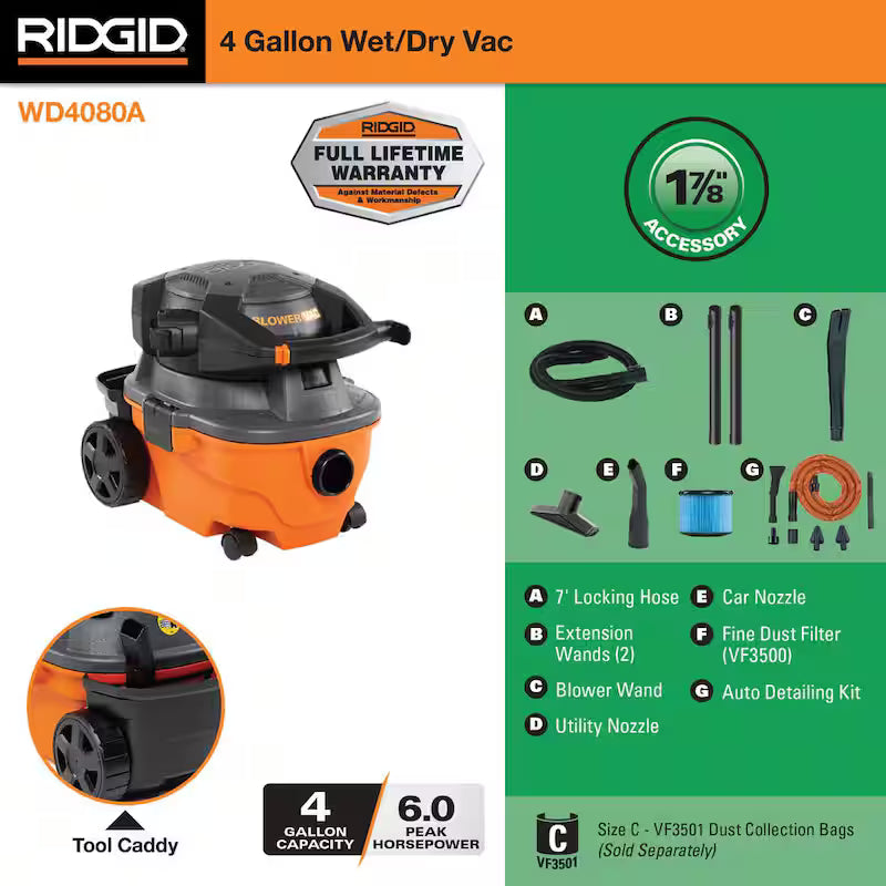 4 Gal. Wet/Dry Shop Vacuum with Detachable Blower C460
