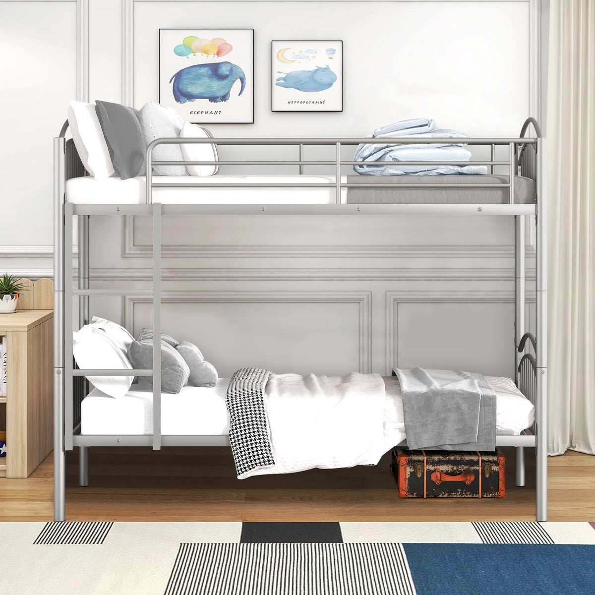 Twin Over Twin Metal Bunk Bed with Safety Guard Rails S37917