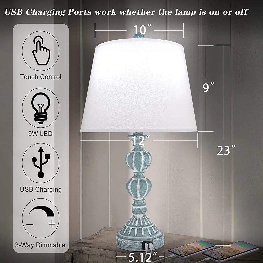 Touch Control Table Lamp Set of 2, 3-Way Dimmable Blue X5630