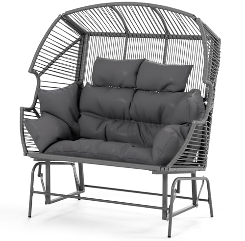 Oversized Grey Rattan Loveseat Rocking Chair with Cushions X940