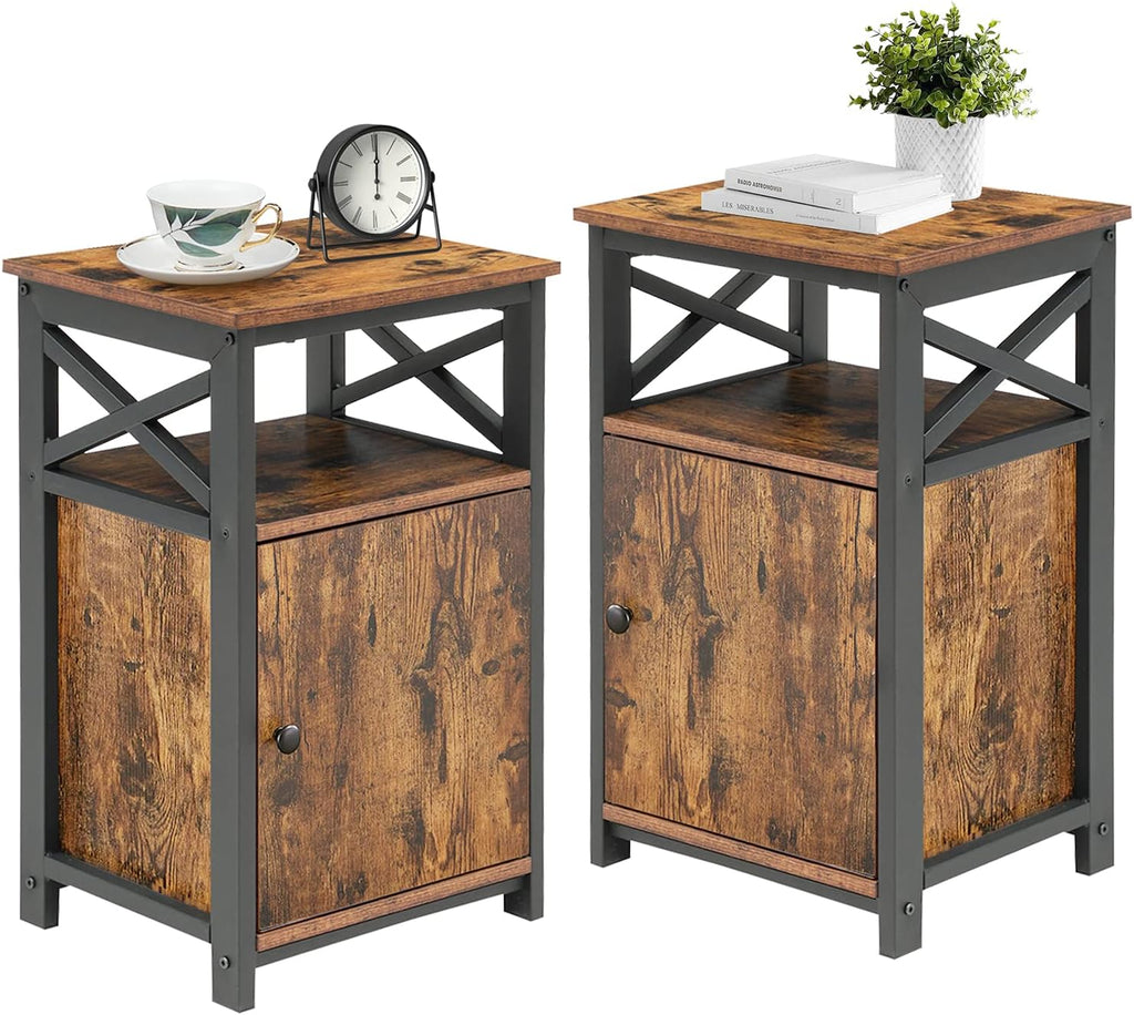 Set of 2 Antique Black Side Table with Storage Cabinet M18560