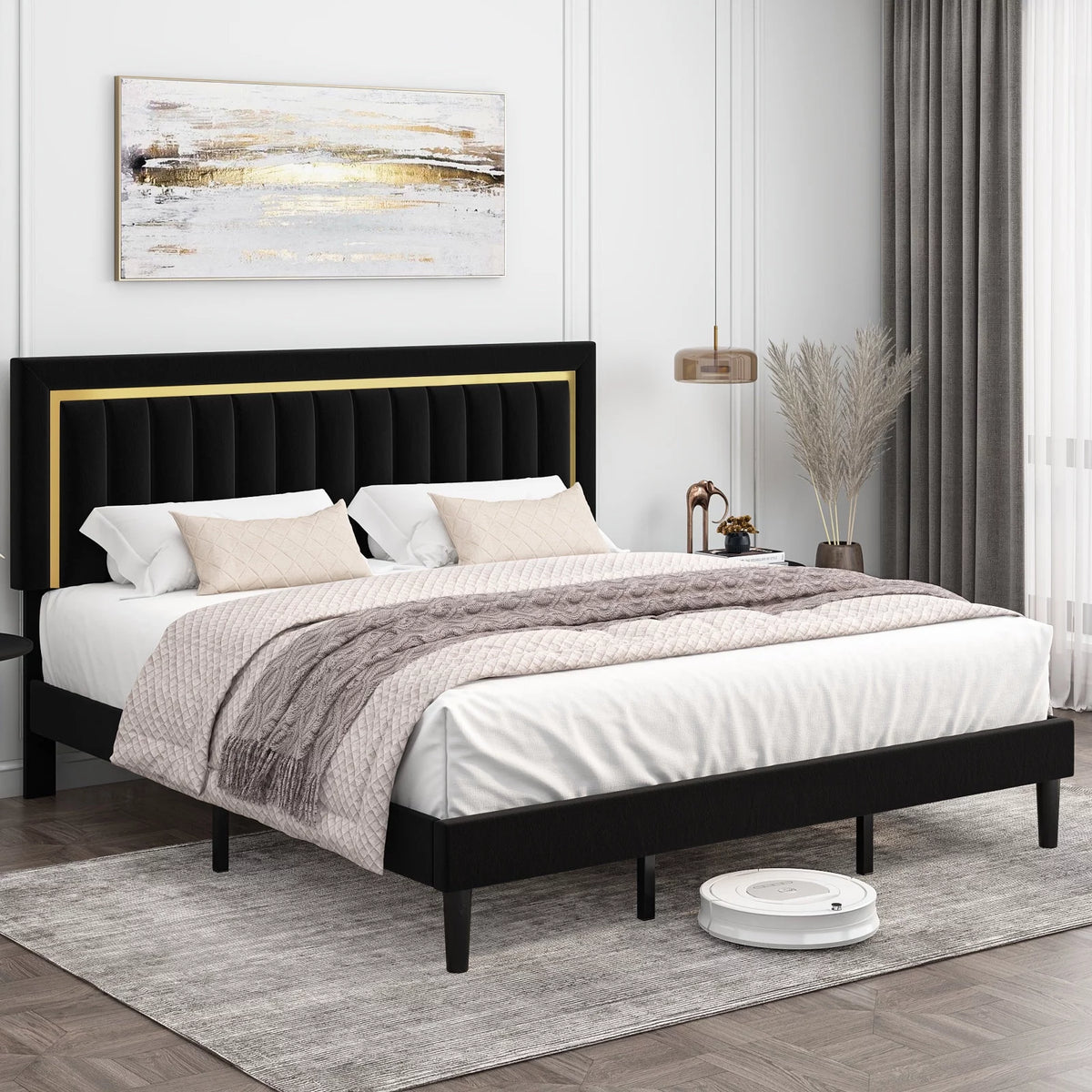 Queen Velvet Tufted Upholstered Platform Bed Frame U166286