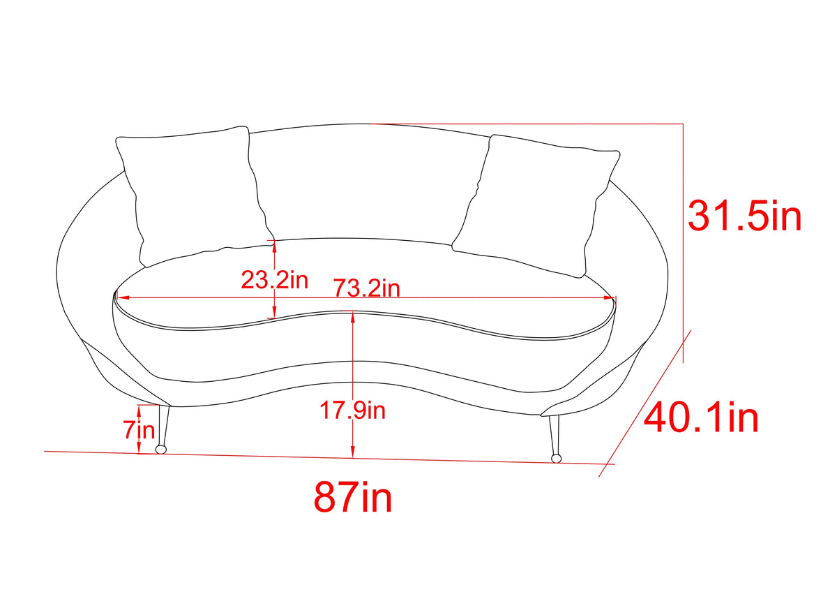 Ivory Textured Fabric Curved Sofa I672862