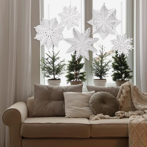 5 Pack Paper Snowflake Lanterns with Lights F6665