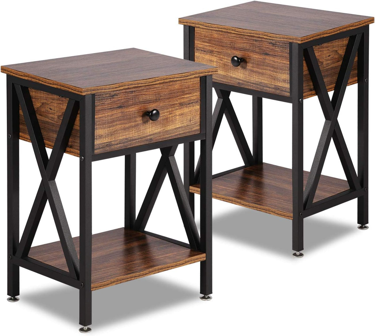 Set of 2 Antique Black Side Table with Storage Cabinet M18560