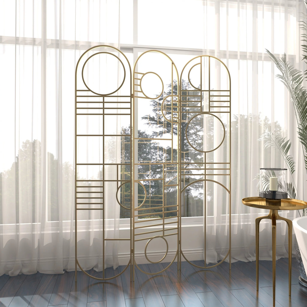 Metal 3 Panel Room Divider Screen with Geometric Pattern E6678
