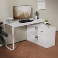 White L-Shaped Computer Desk with Drawer and 2 Shelves G97749
