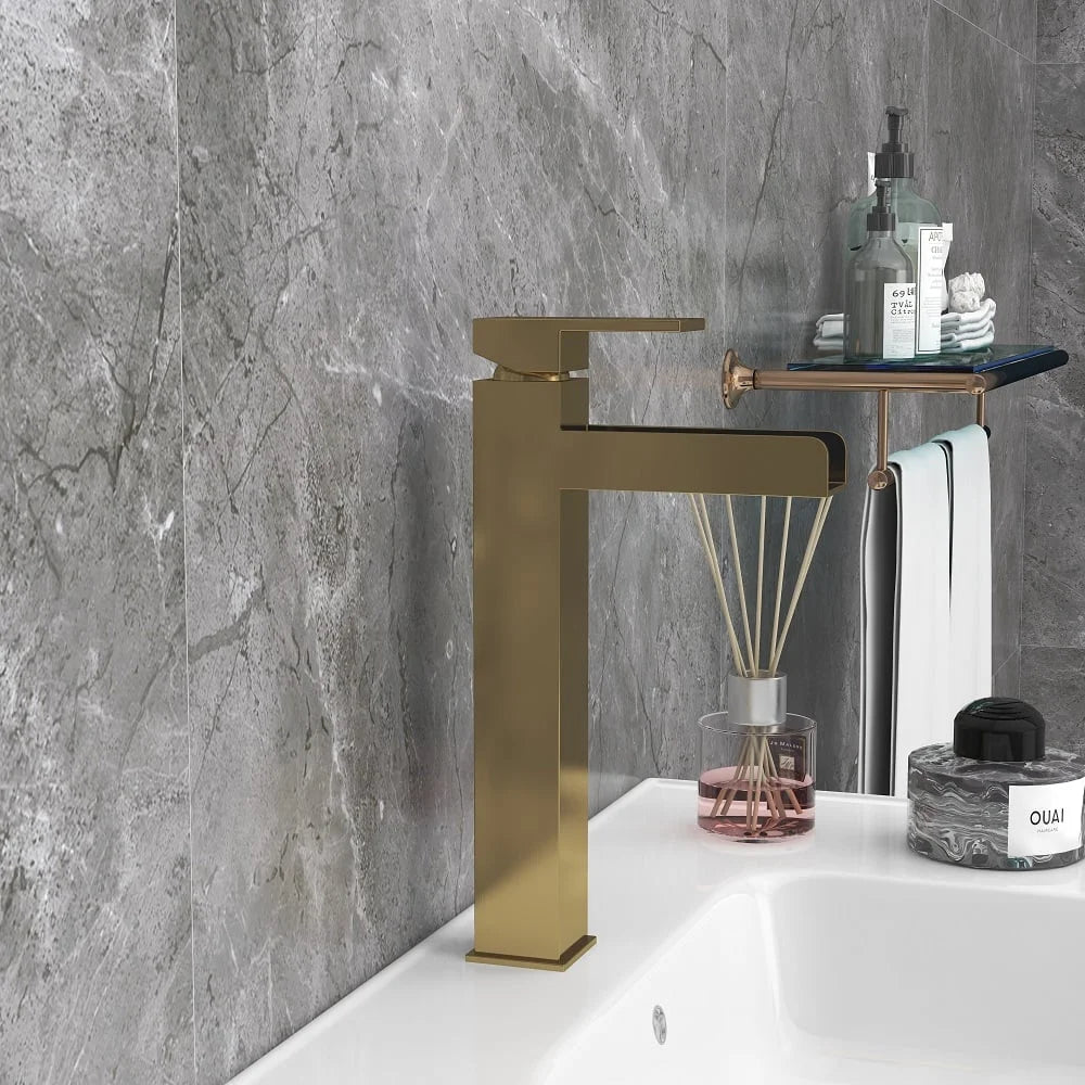 Brushed Gold Single Handle Waterfall Bathroom Vessel Sink Faucet V28697
