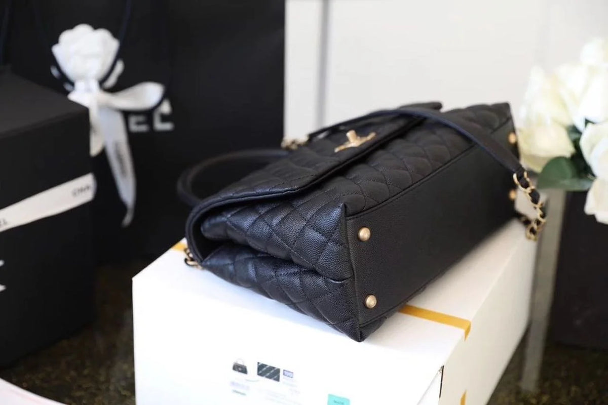 Large Black Flap Bag with Top Handle N701881