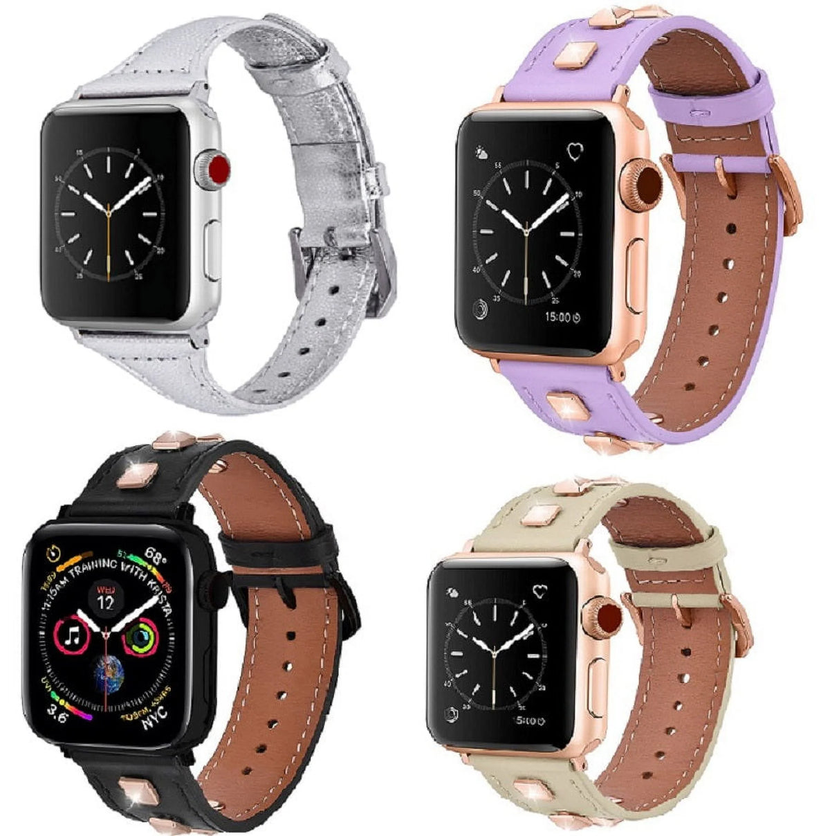 Leather Dress Watch Band 4Pack Assorted Colors S9075