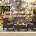 4 Pieces Brown PE Rattan Patio Conversation Set L324068