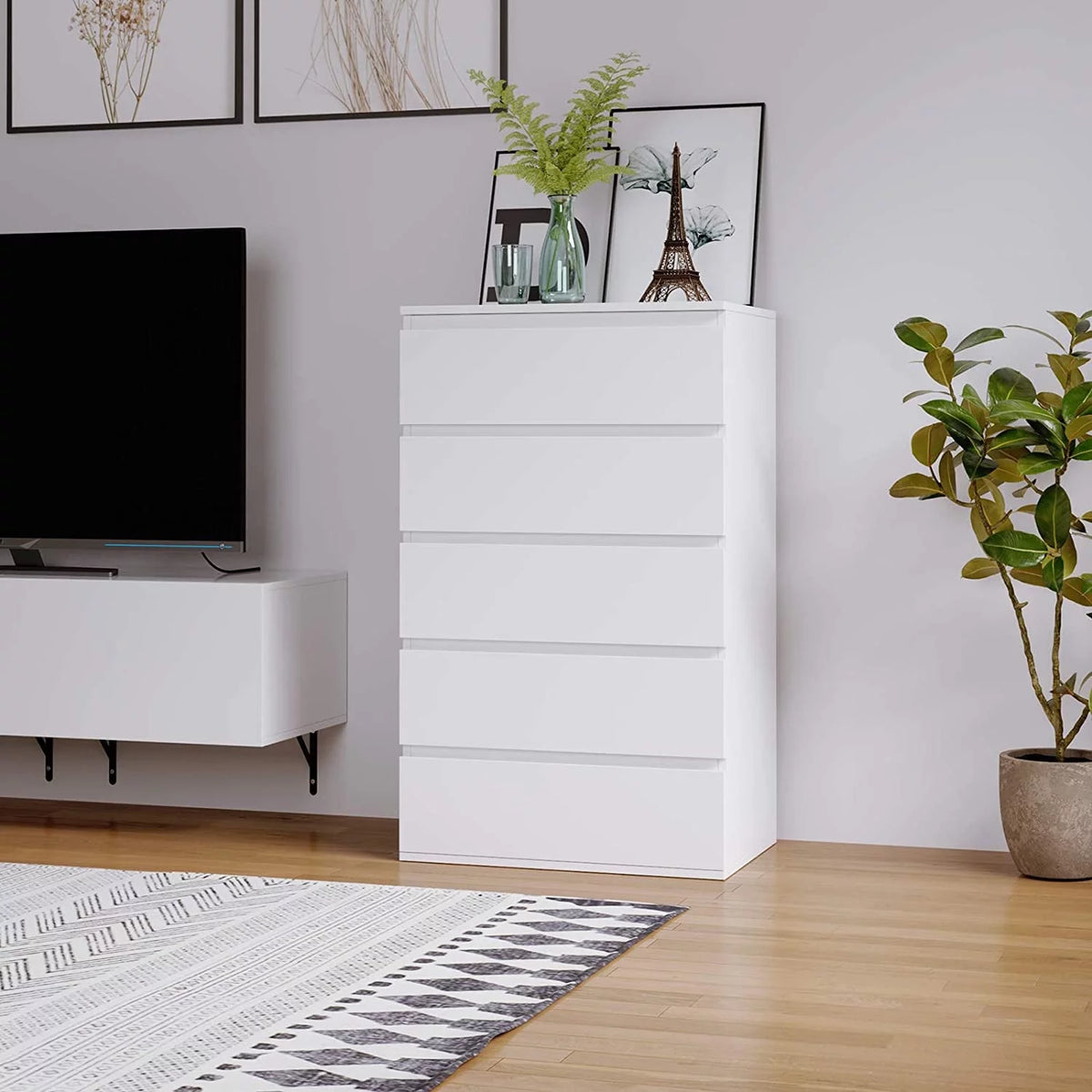 White 5 Drawer Wood Dresser G128346