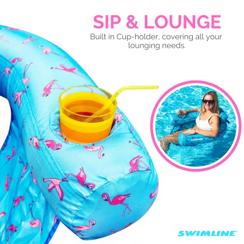 Inflatable Pool Lounger with Sling Seat, Back Rest, and Cup Holder I904518