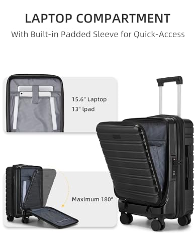 Black 20 Inch Expandable Hardside Carry On Luggage with Spinner Wheels S292