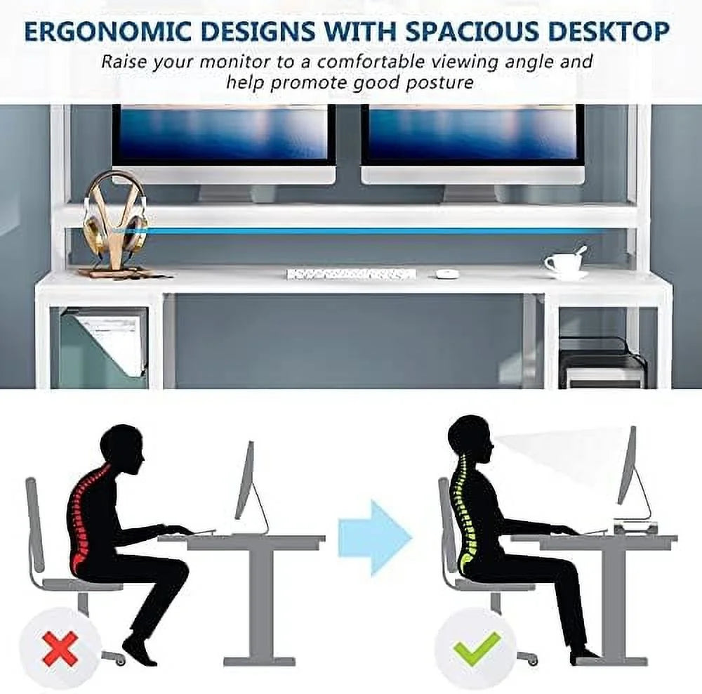 55 Inches White Computer Desk with Hutch and Shelves S259