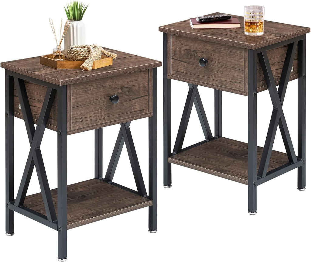 Set of 2 Antique Black Side Table with Storage Cabinet M18560