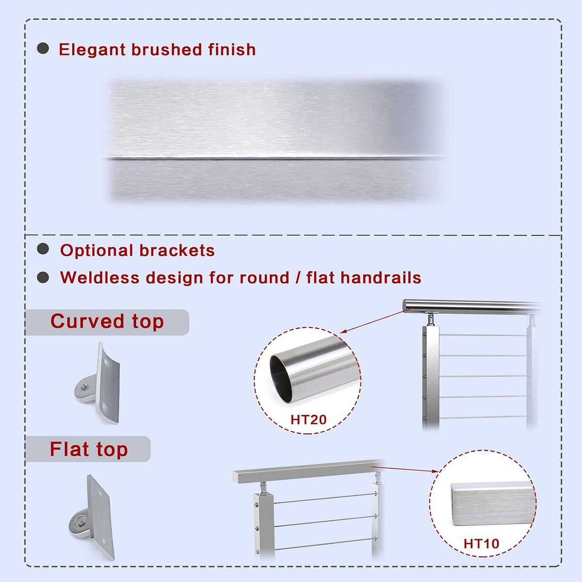 4 Pack Stainless Steel Brushed Cable Railing Post P805