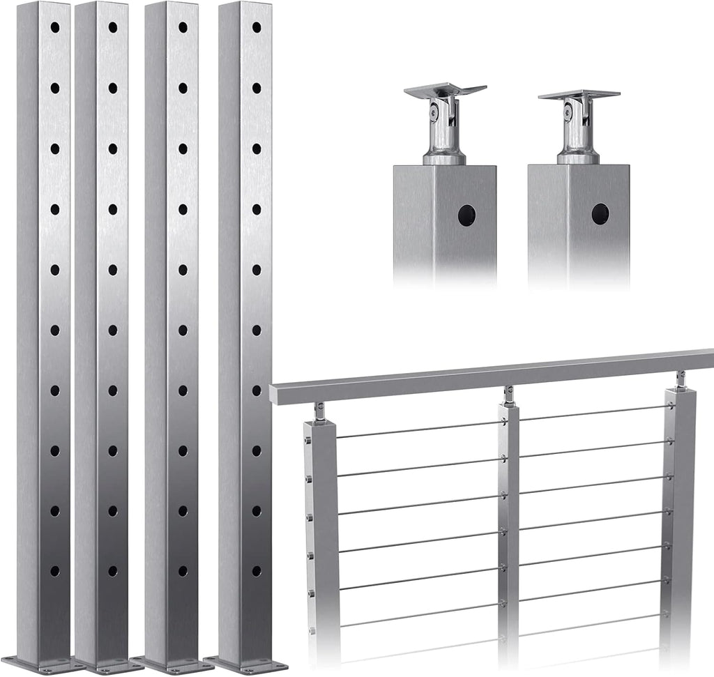 4 Pack Stainless Steel Brushed Cable Railing Post P805