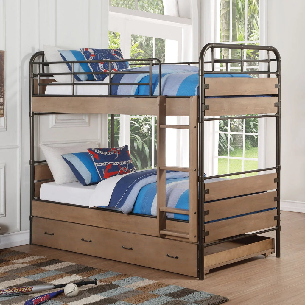 Twin Over Twin Bunk Bed with Trundle Q3803