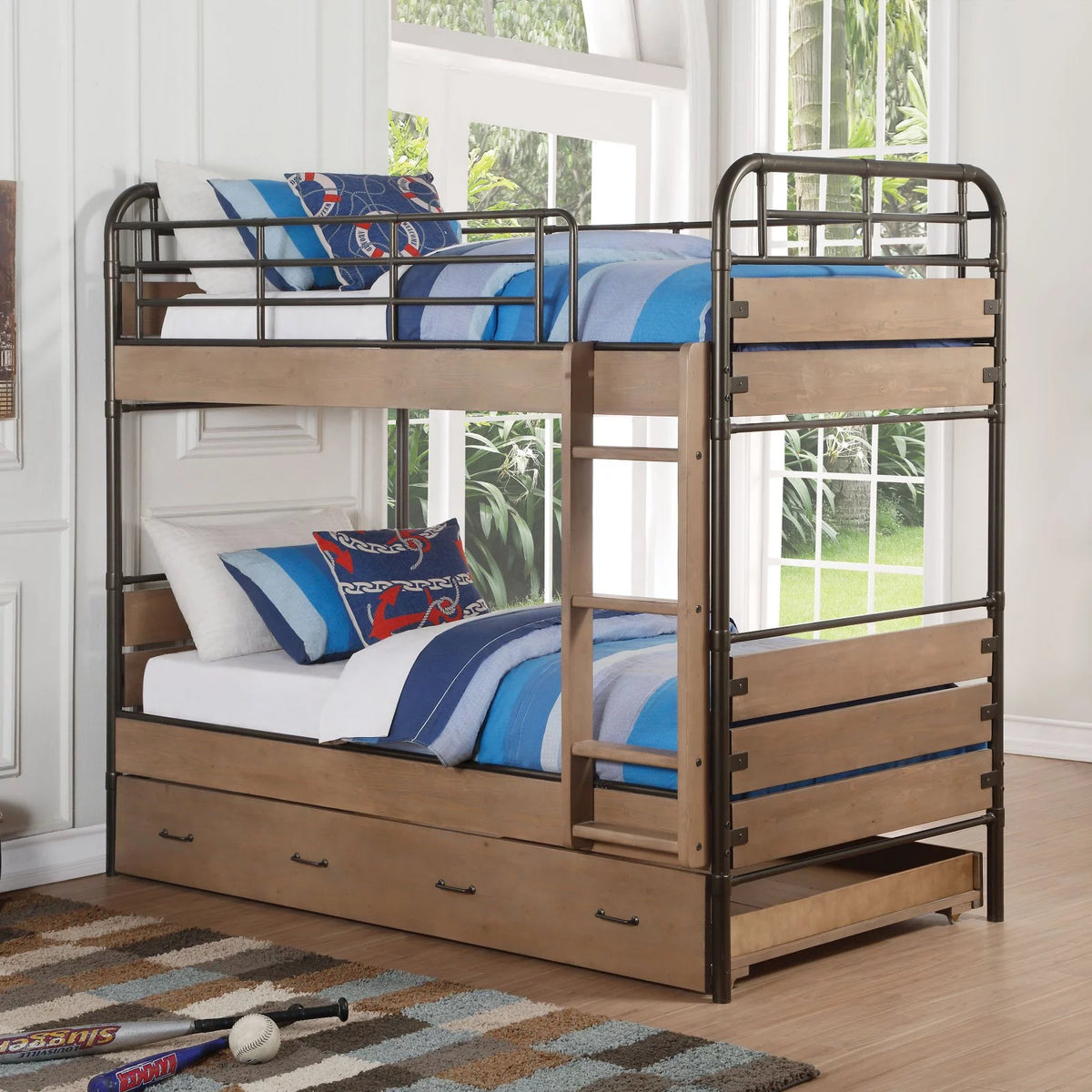 Twin Over Twin Bunk Bed with Trundle Q3803