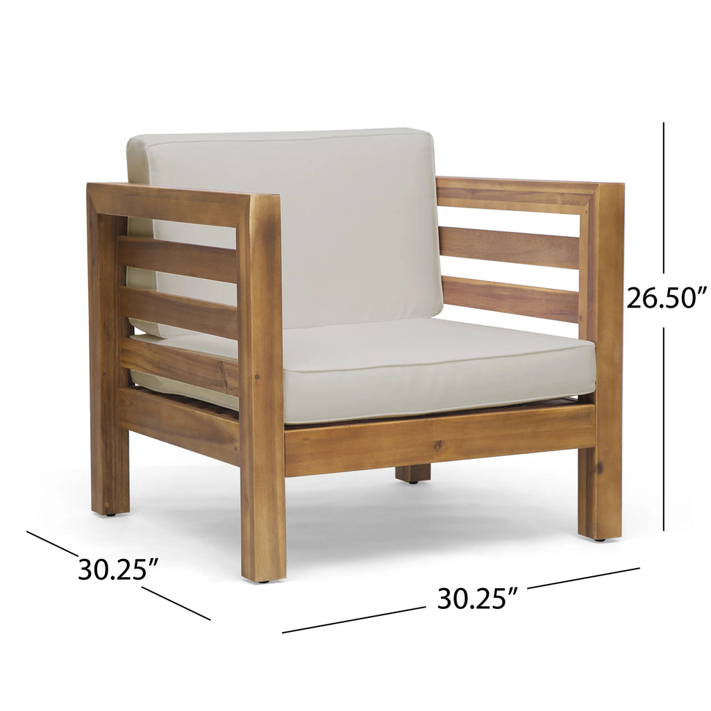Acacia Wood 5 Seater Sofa and Club Chair Set with Cushions B91341
