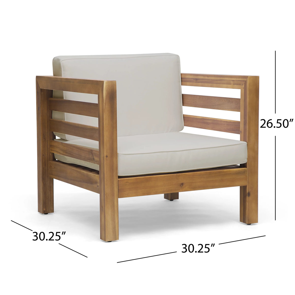 Acacia Wood 5 Seater Sofa and Club Chair Set with Cushions B91341
