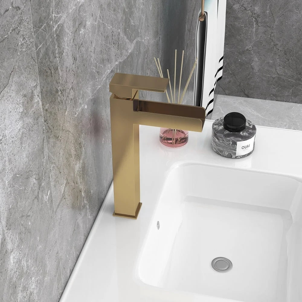 Brushed Gold Single Handle Waterfall Bathroom Vessel Sink Faucet V28697