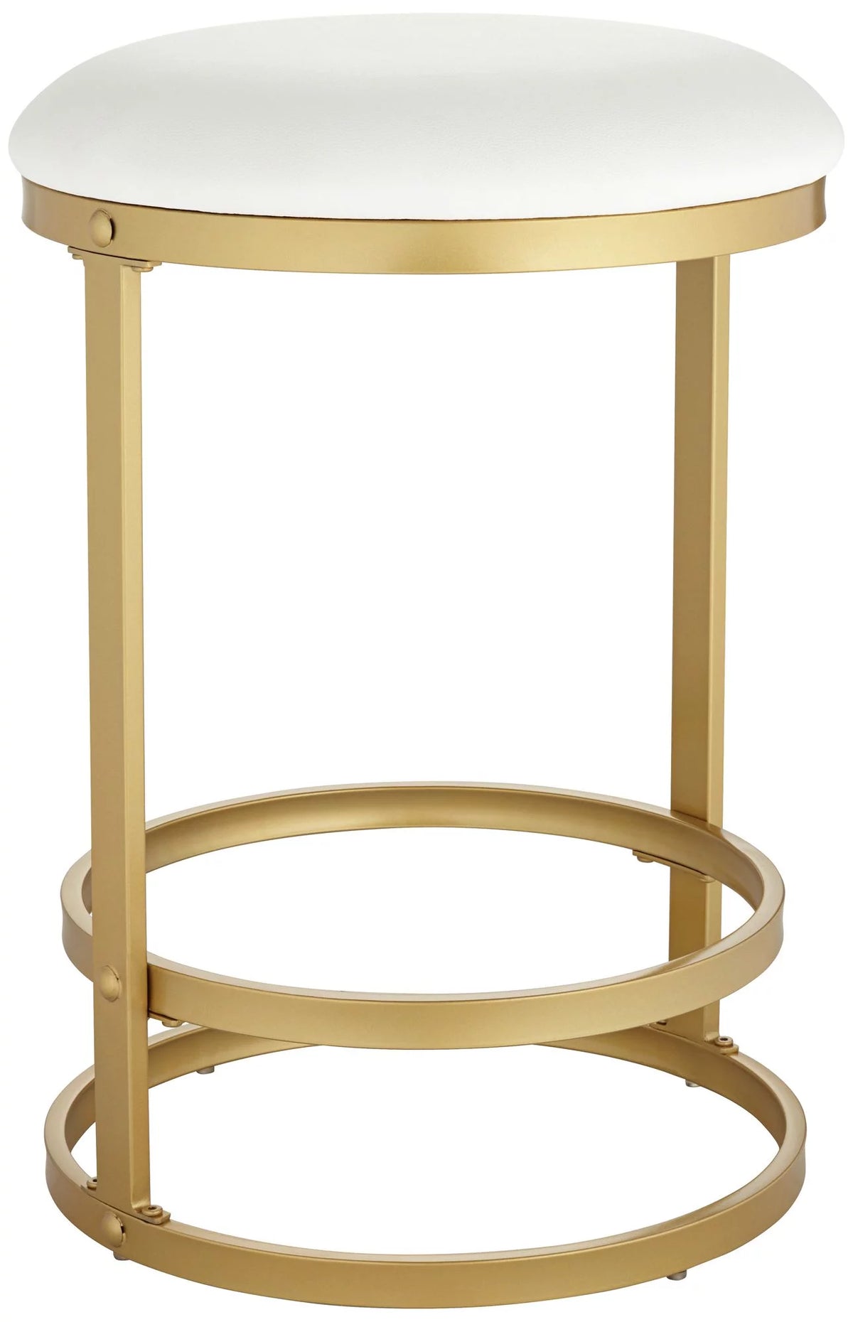 Gold Metal Bar Stool 26" High White Fabric Round Cushion with Footrest U3593