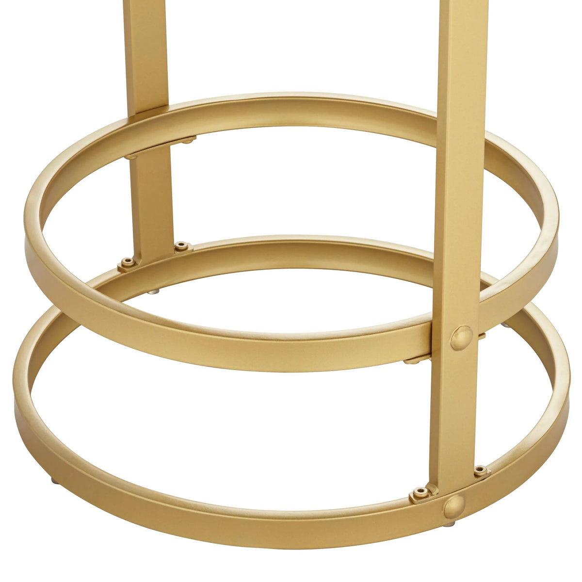 Gold Metal Bar Stool 26" High White Fabric Round Cushion with Footrest U3593
