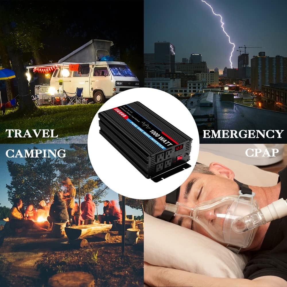 1000 Watt Pure Sine Wave Power Inverter DC 12V to AC 110V Converter N290